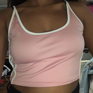 Pink crop top with white stripes on side